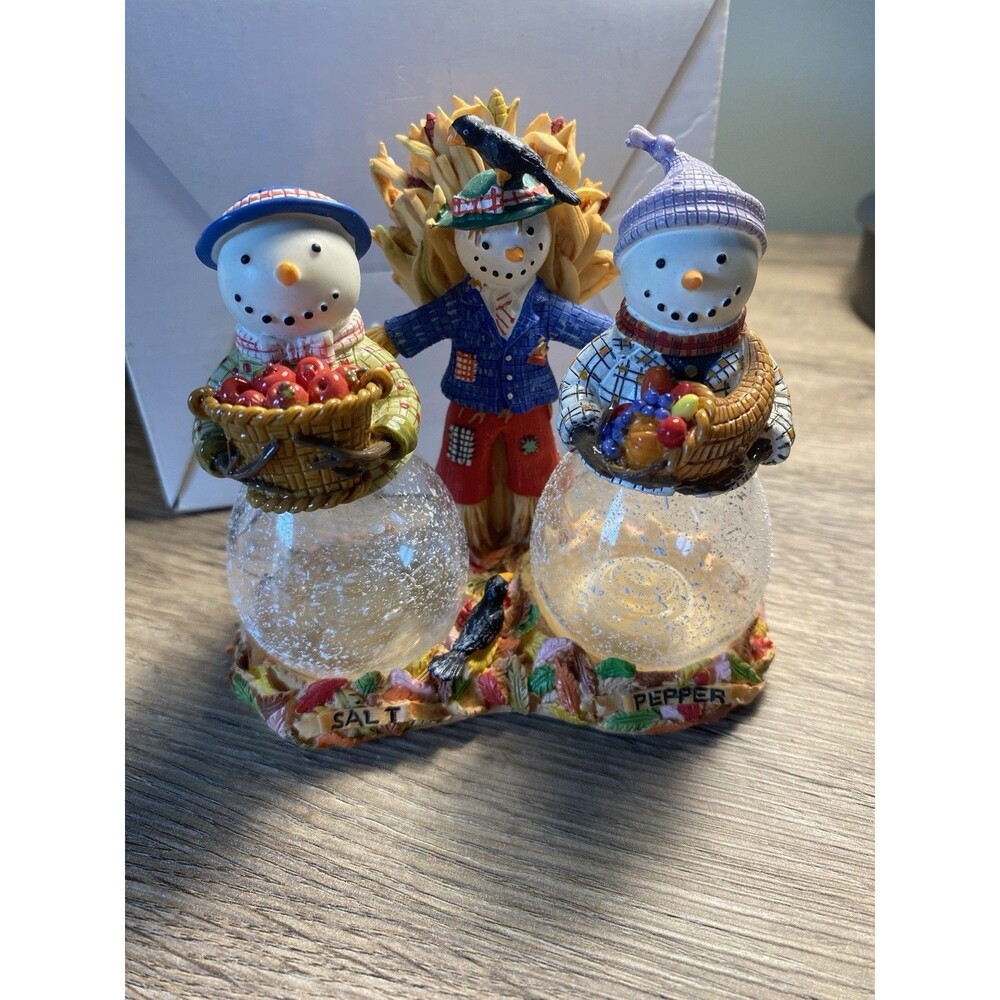 Princess House 2387 Snowpeople Salt Pepper Shaker Set Fall Harvest Decor W/Box